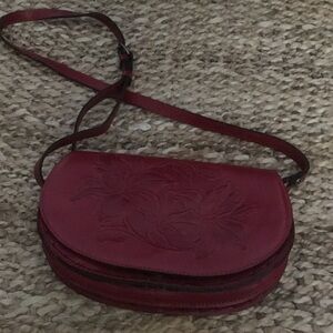 Patricia Nash Burgundy Floral Embossed Crossbody
